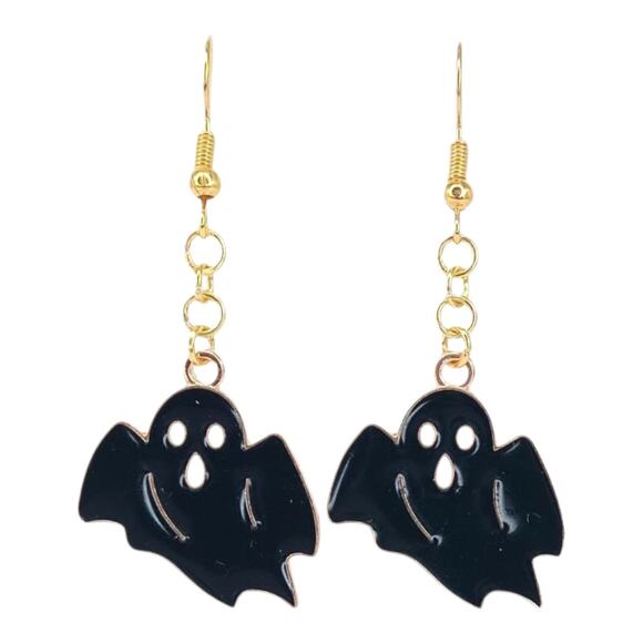 Black Ghost Dangle Earrings 👻 Spooky Cute Halloween Jewelry - Picture 1 of 4